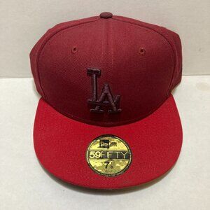 LA Dodgers New Era 59Fifty Dark Red Maroon Fitted Baseball Cap 7 1/8 NWT